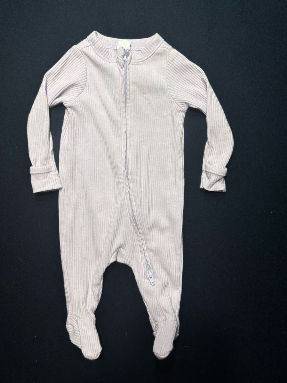 Old Navy Soft Ribbed Lavender Footed One-Piece with double Zipper - Newborn